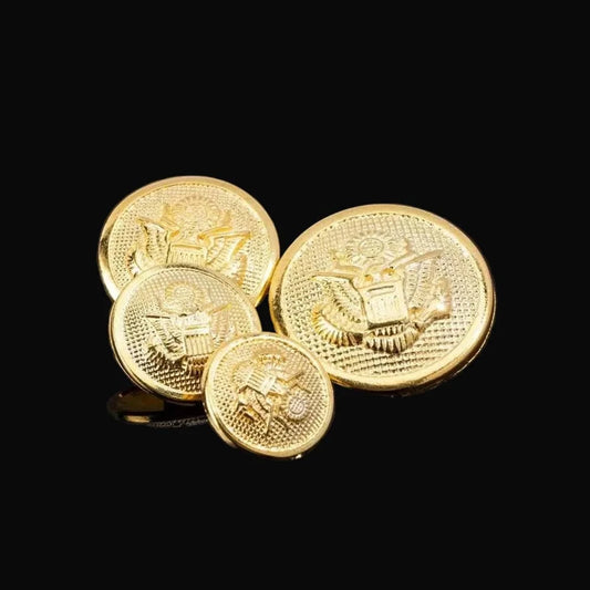 Set of US Army blazer buttons in gold featuring detailed eagle insignia for uniform replicas