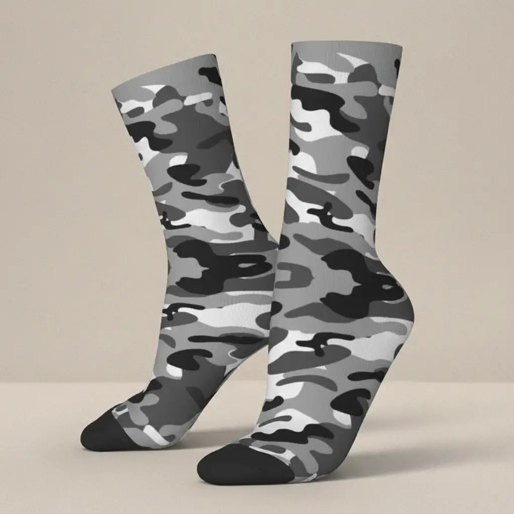 US Army crew socks in camouflage gray on a beige background