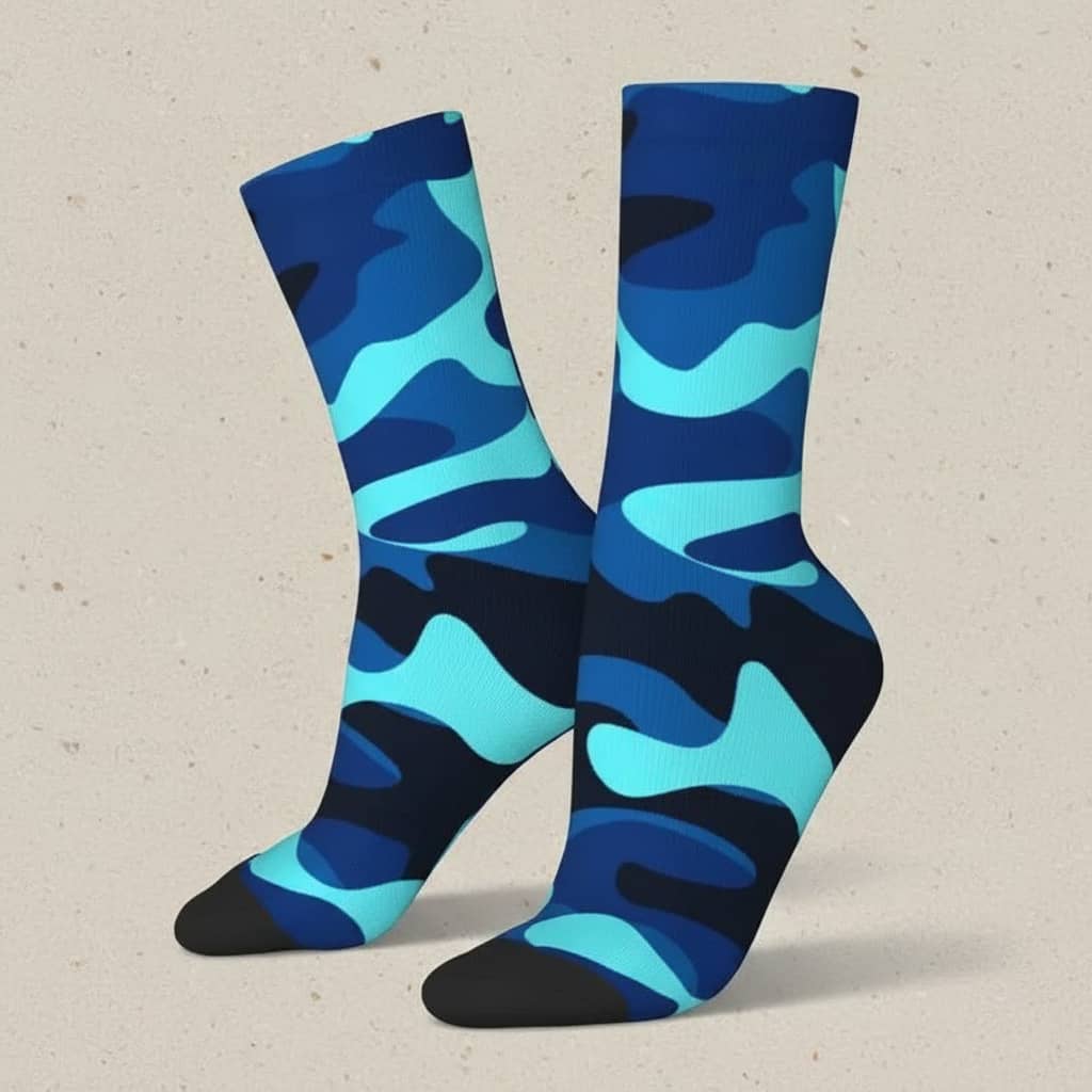 US Army crew socks in blue camouflage for comfortable outdoor wear
