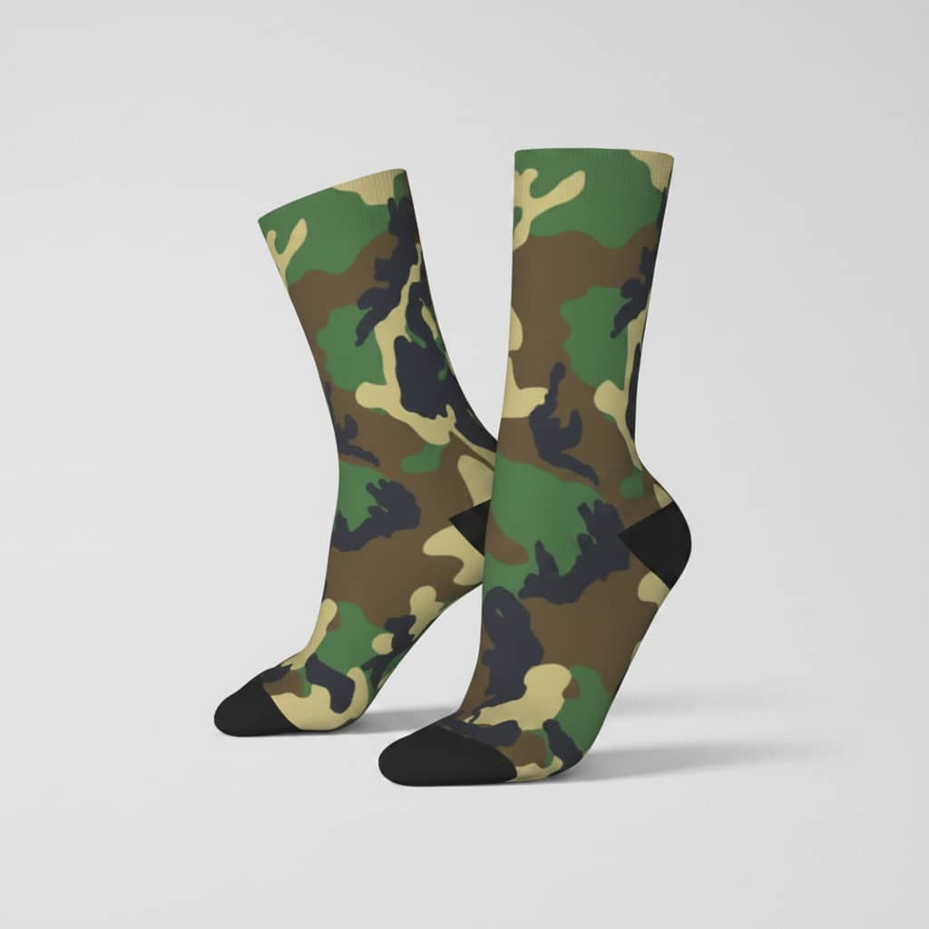 US Army crew socks in camouflage design for outdoor activities on a neutral background