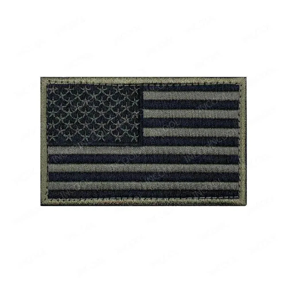 US Flag Embroidered Patch in black and olive drab for military and outdoor use