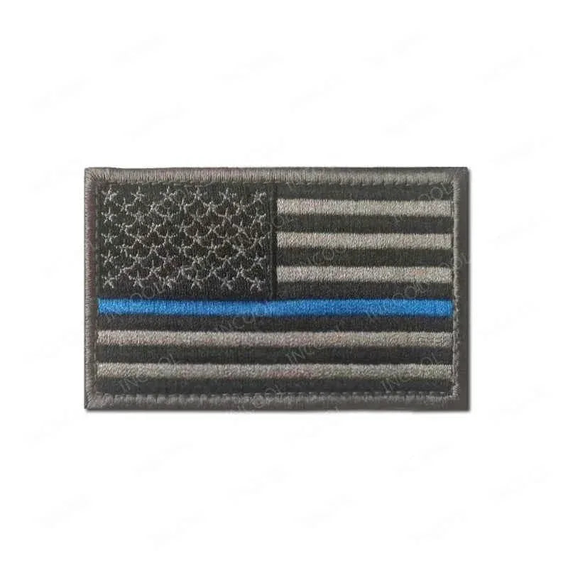 US Flag Embroidered Patch with Thin Blue Line for Law Enforcement Support