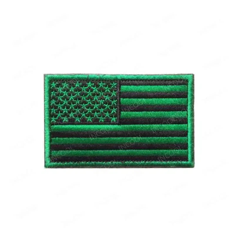 US Flag Embroidered Patch in green design, ideal for military gear and outdoor activities