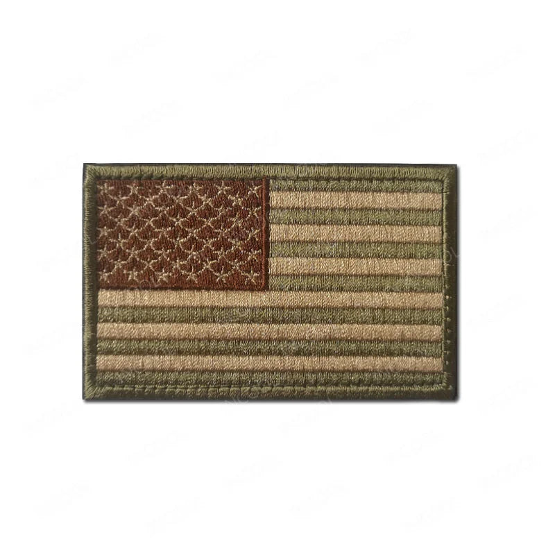 US flag embroidered patch in khaki and olive colors for military uniforms or outdoor gear