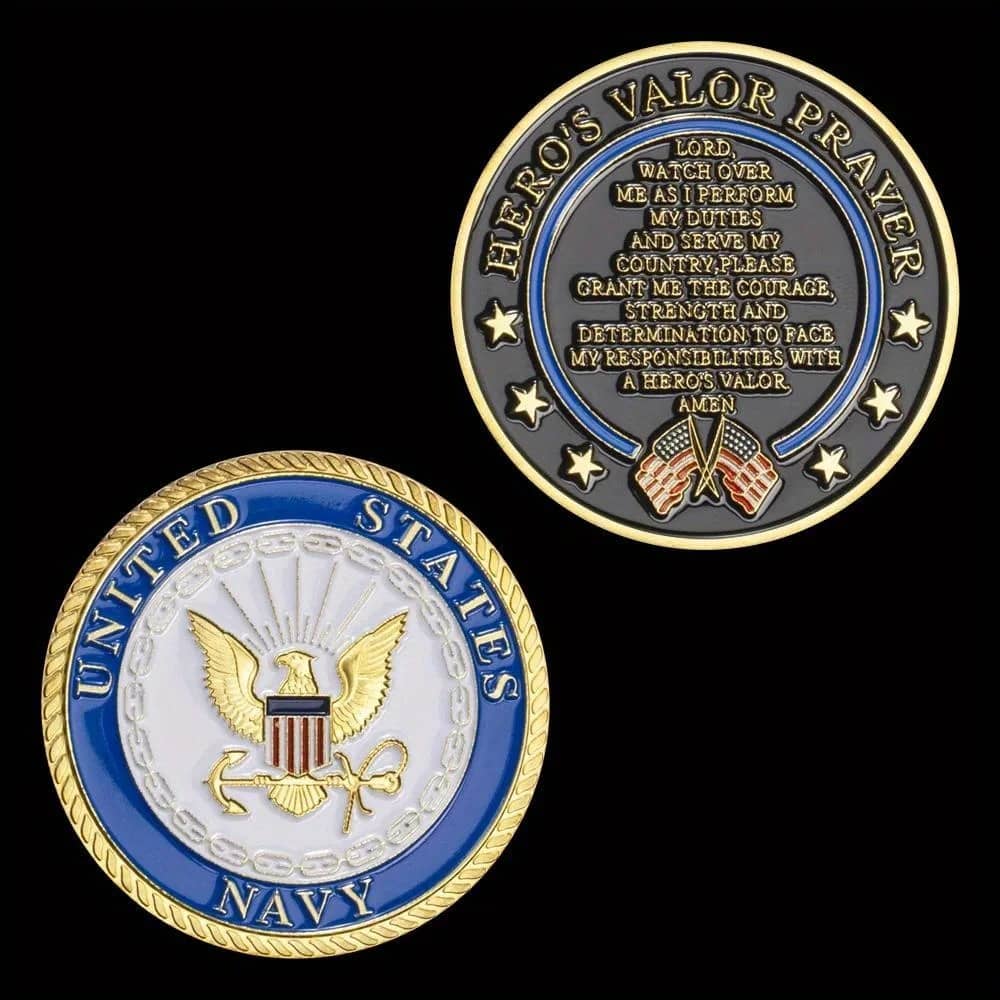 US Navy collectible coin featuring Hero's Valor Prayer and insignia design