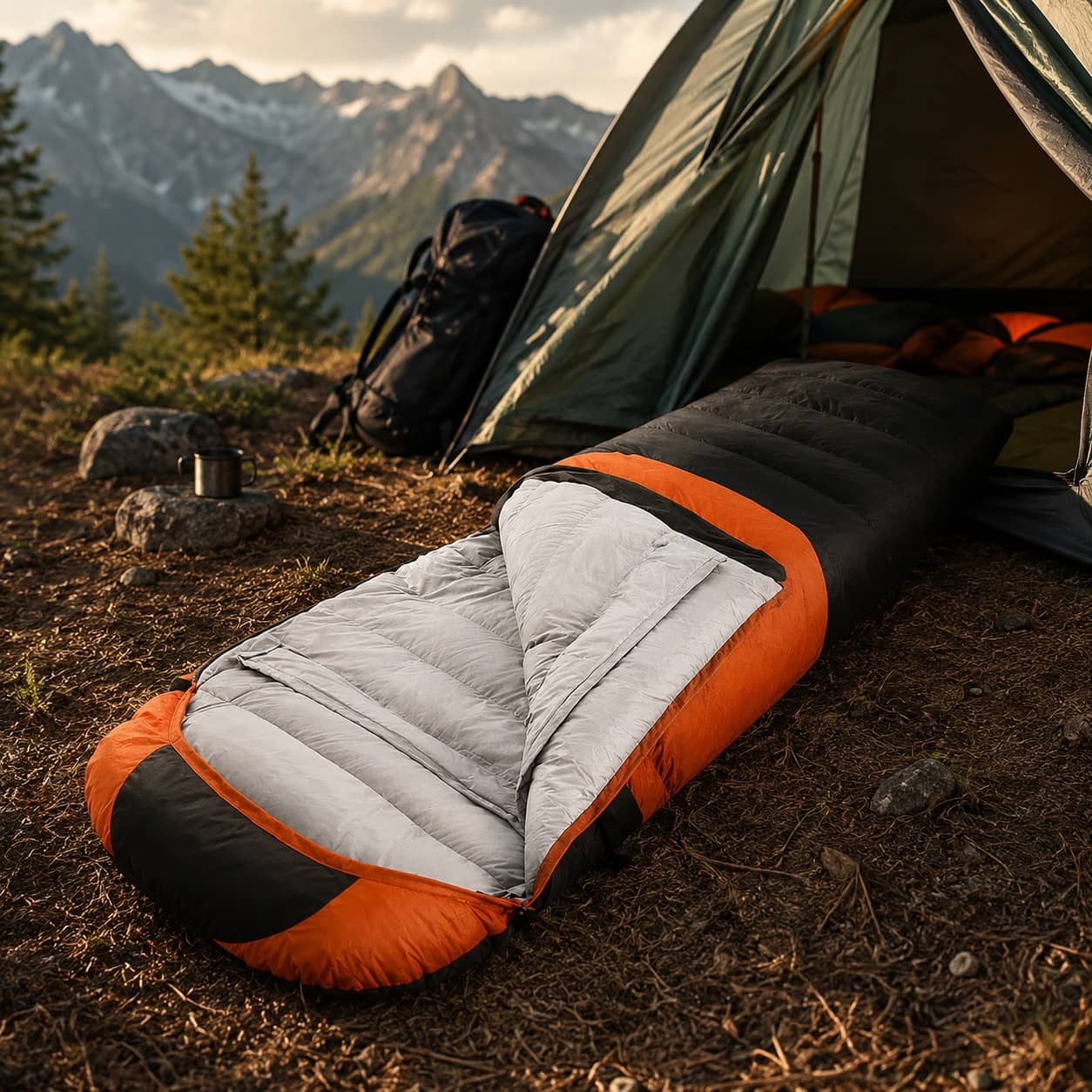 USB heated winter sleeping bag with 4 heating zones, adjustable temperature settings and camping design