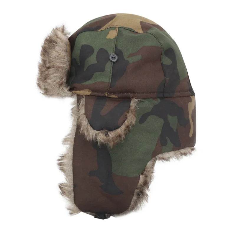 Camo ushanka aviator hat with faux fur lining for warmth