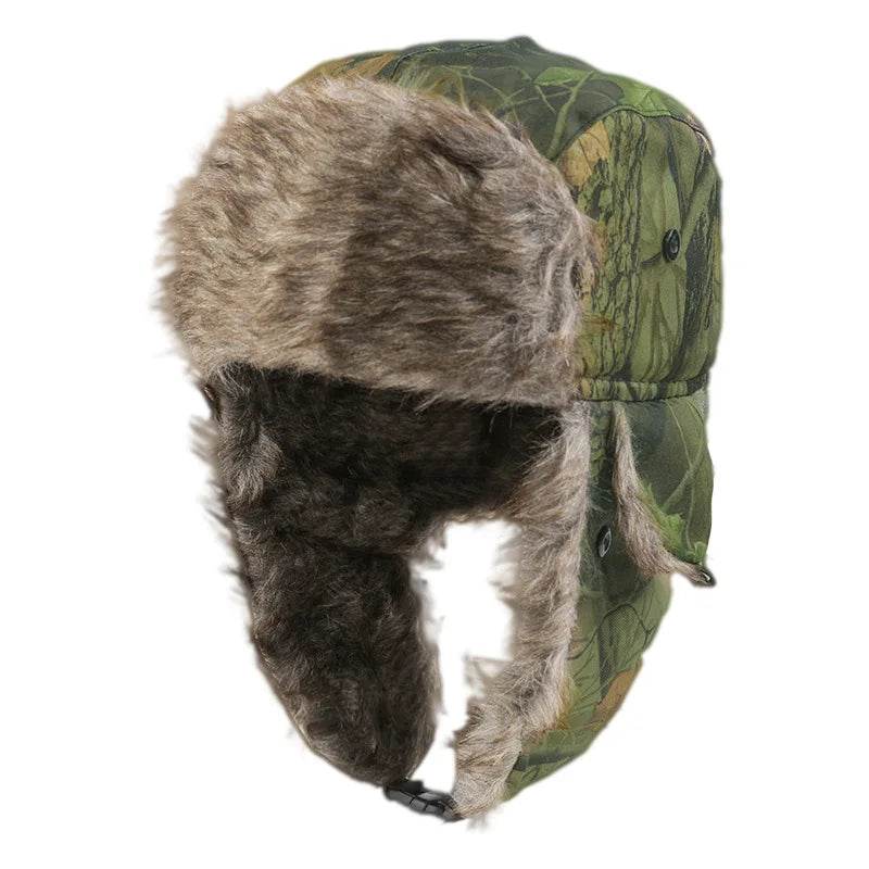 Camo ushanka aviator hat with faux fur lining for warmth and style