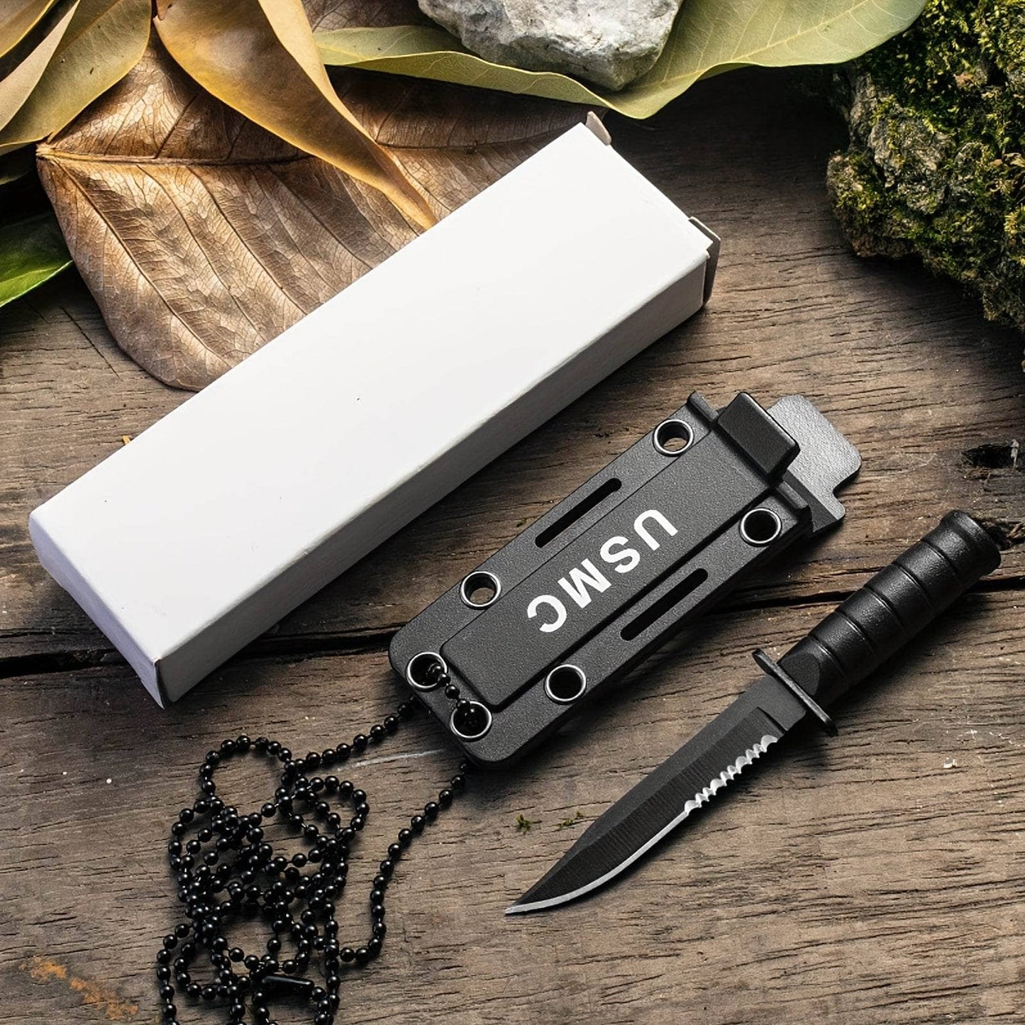 USMC Mini Outdoor Knife with Black Blade for Camping and Survival