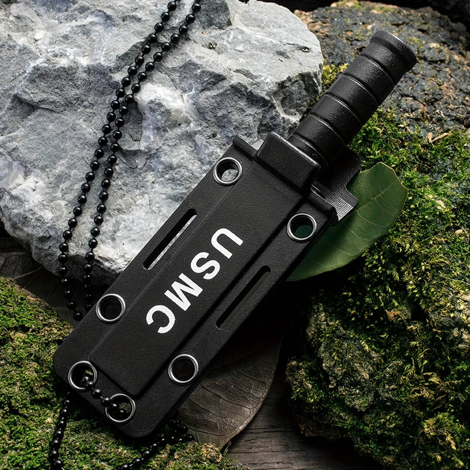 Black mini outdoor knife with durable handle, perfect for camping