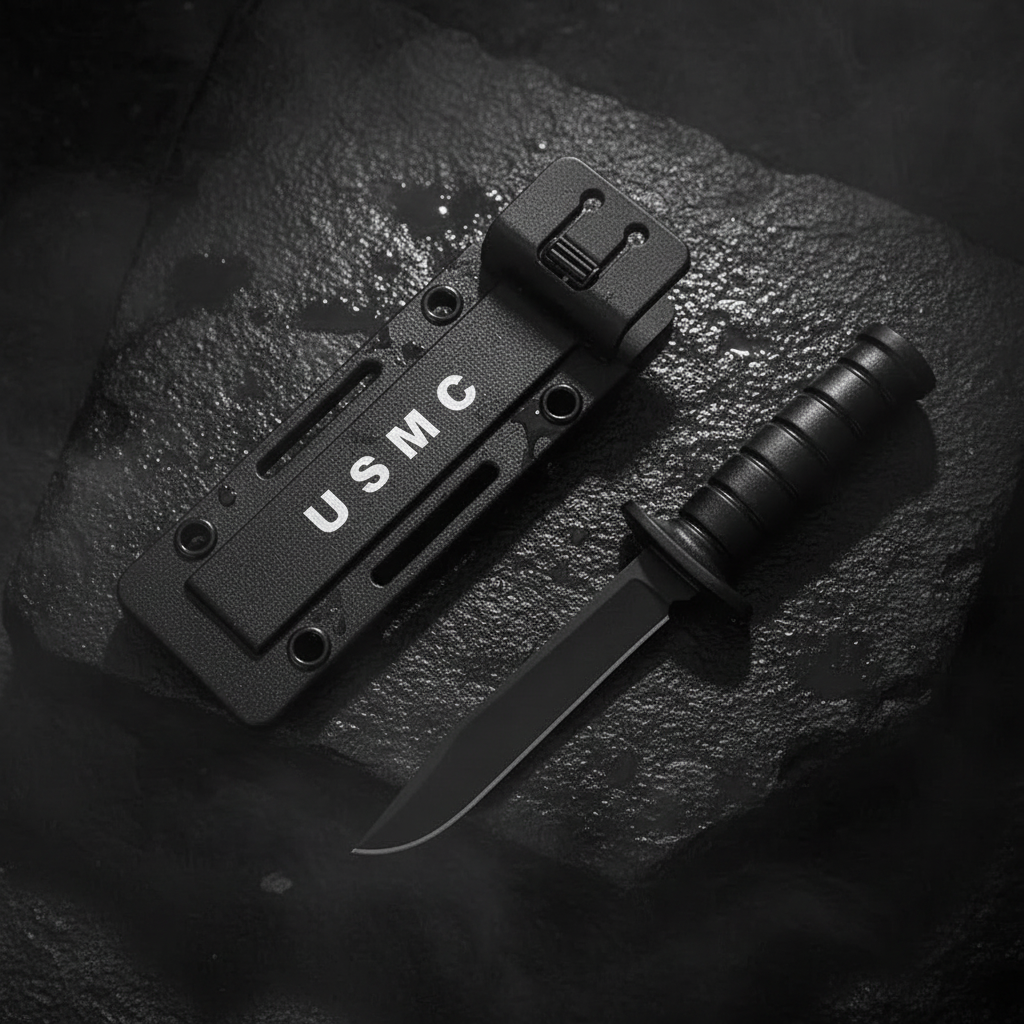 Black USMC Mini Outdoor Knife with Tactical Sheath for Camping and Survival