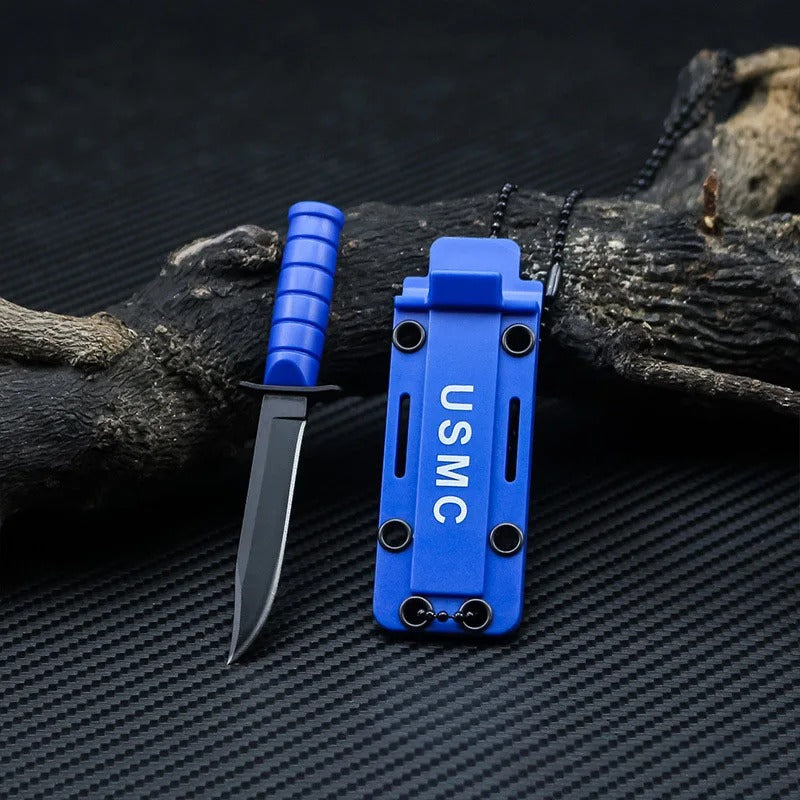 Blue mini outdoor knife with durable sheath for camping and survival