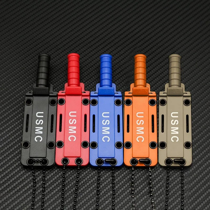 Colorful mini outdoor knife set with USMC branding and ergonomic design