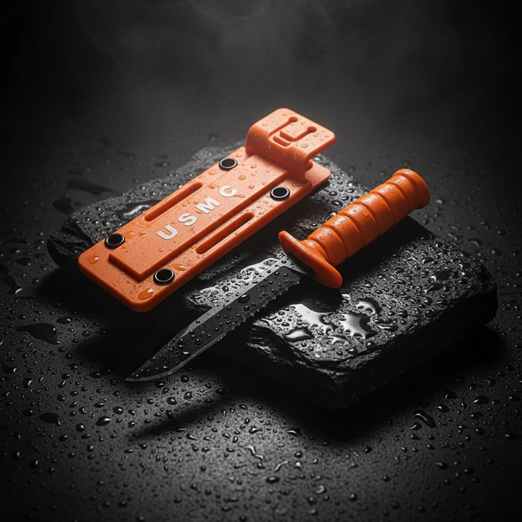Mini outdoor knife with orange handle and waterproof sheath