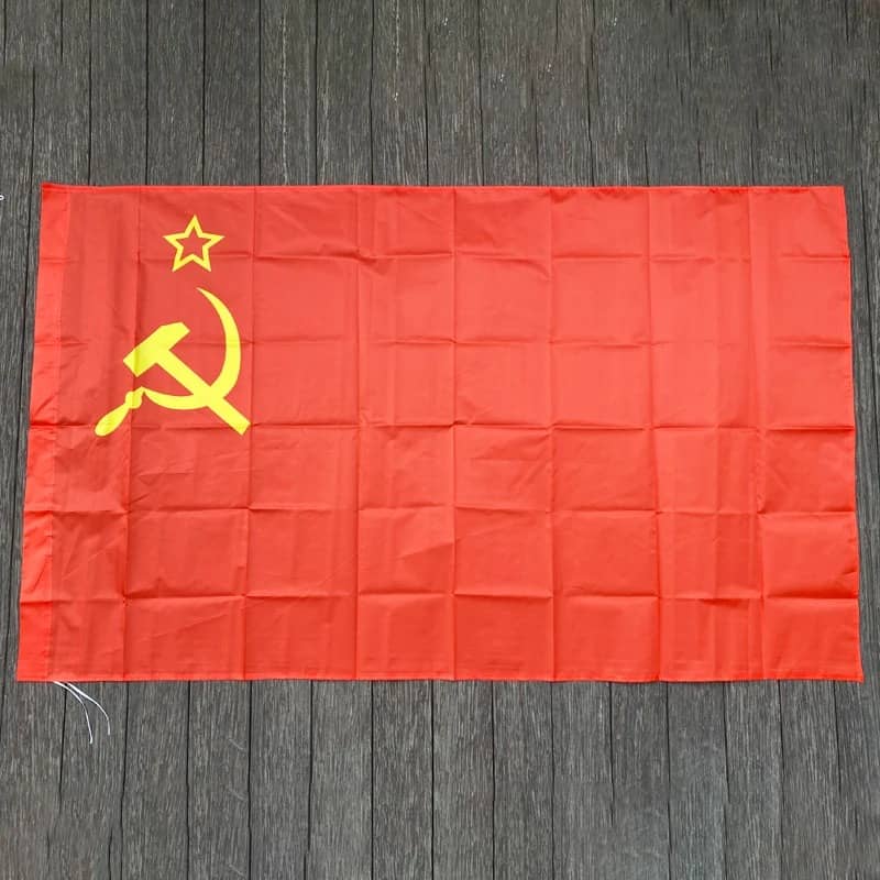 USSR flag in red with yellow symbols for display or decoration