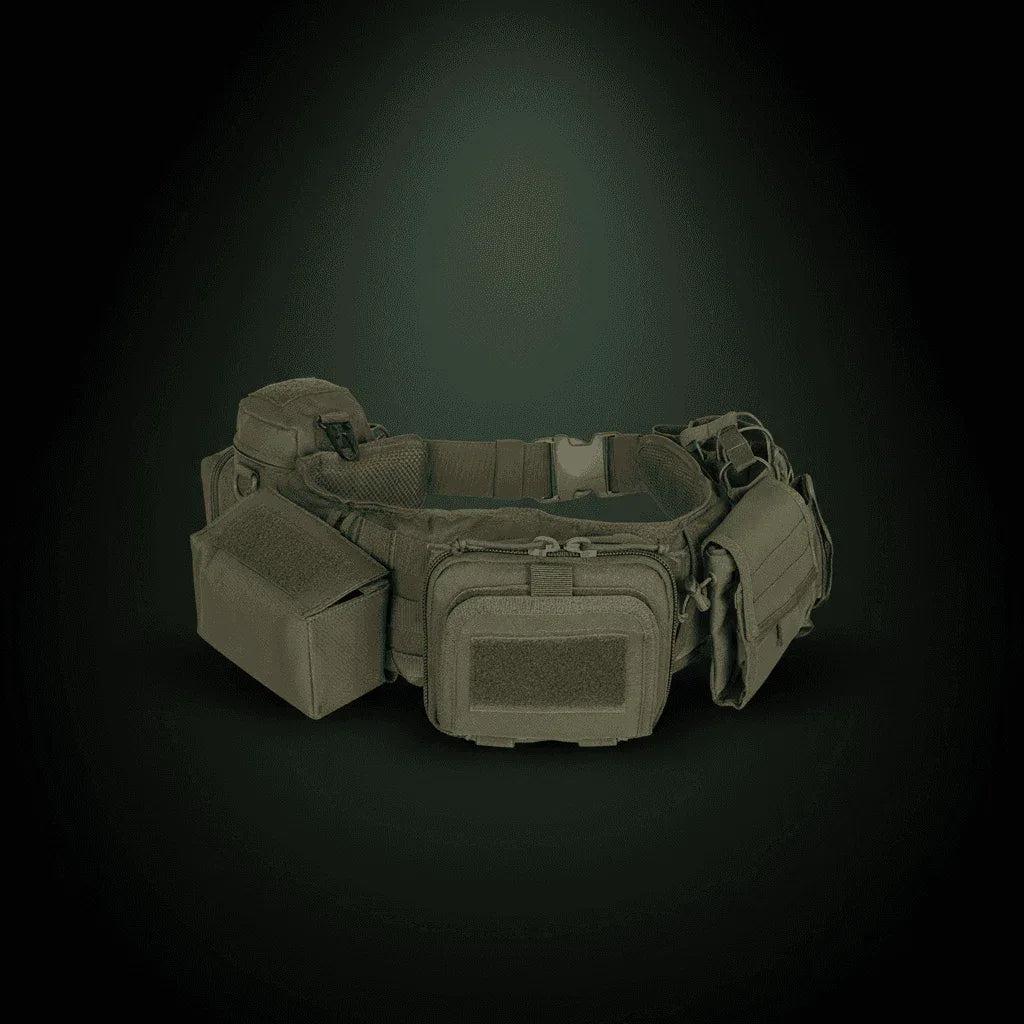Camouflage utility belt with multiple pockets for tactical use