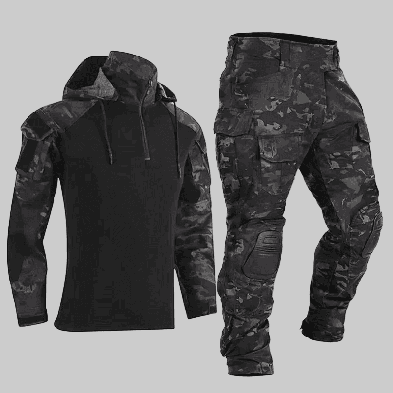 Black camo utility shirt pants for tactical outdoor activities