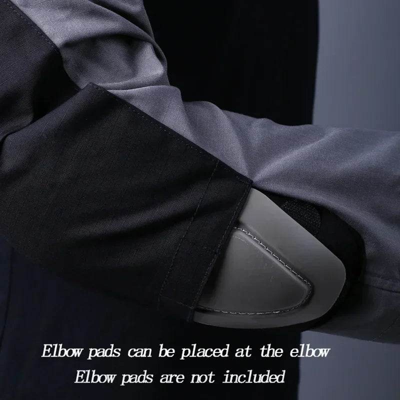 Utility shirt pants with elbow pad placement feature for added protection