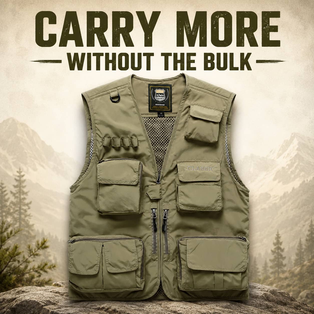 Military-Outdoors Utility Vest in Olive Green for Fishing and Outdoor Activities