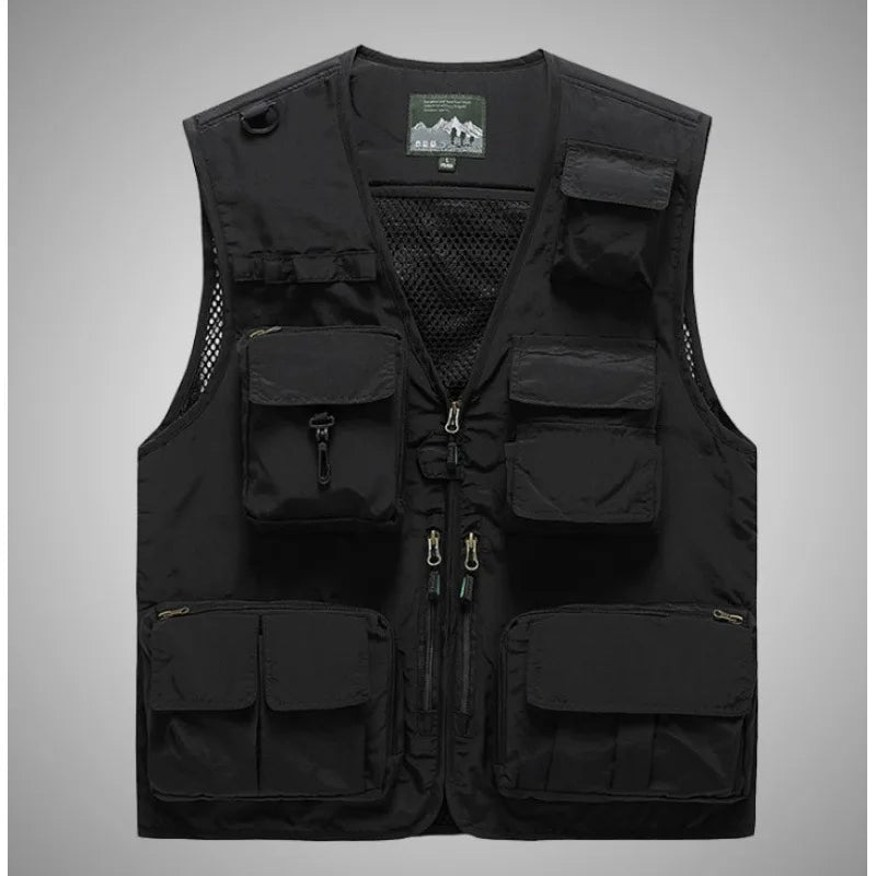 Black utility vest by Military-Outdoors with multiple pockets for outdoor activities