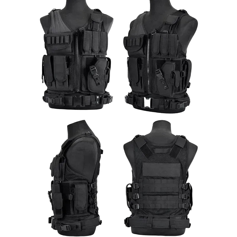 Black Utility Vest with Multiple Pockets for Tactical Gear