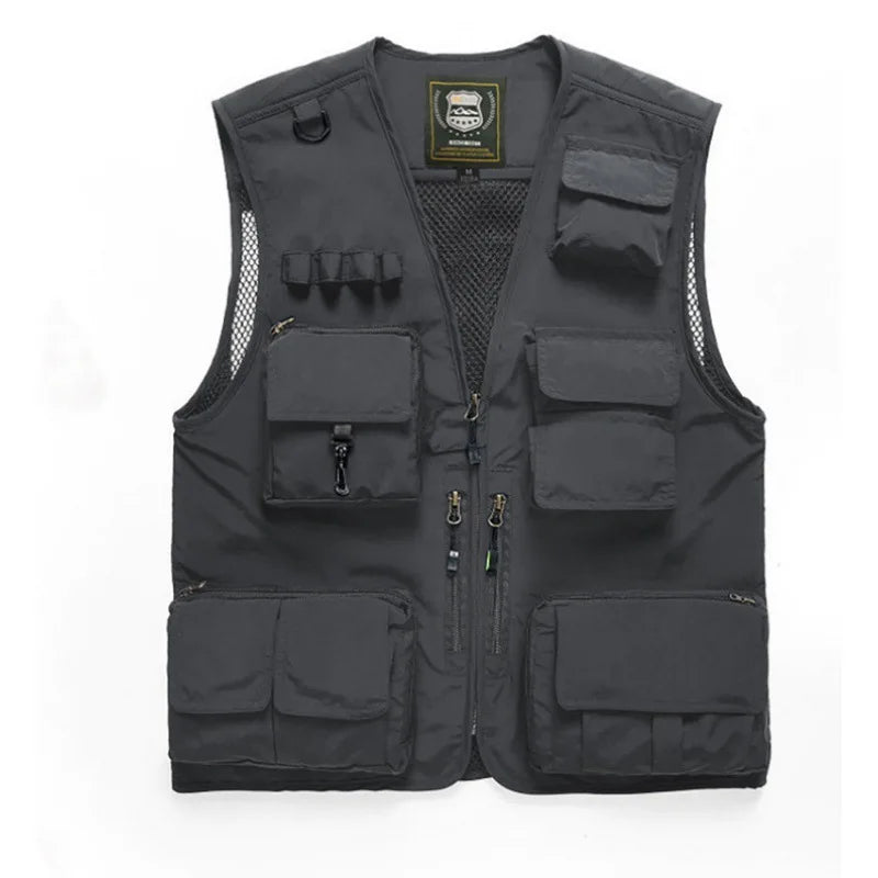 Military-Outdoors Utility Vest in Black with Multiple Pockets for Outdoor Activities