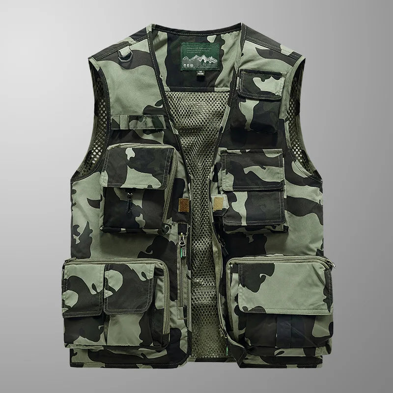 Military-Outdoors Utility Vest in Camouflage with Multiple Pockets for Versatile Use