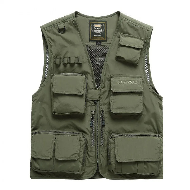 Military-Outdoors Utility Vest in Green with multiple pockets for outdoor activities