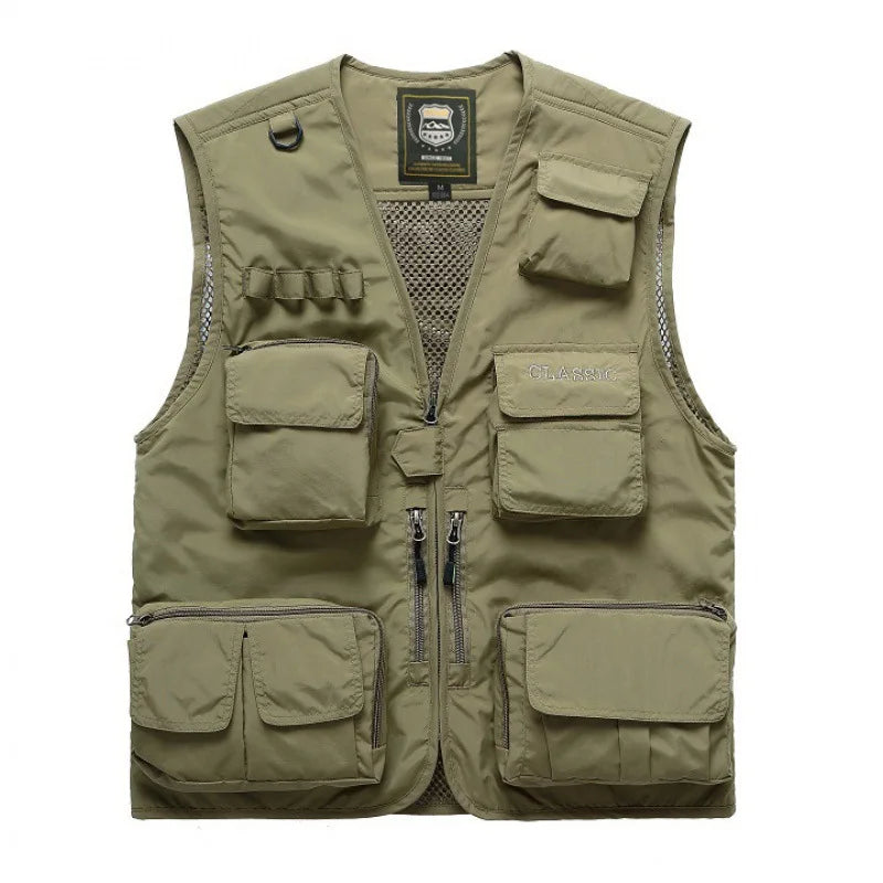 Military Outddors Khaki Utility Vest with Multiple Pockets for Outdoor Activities