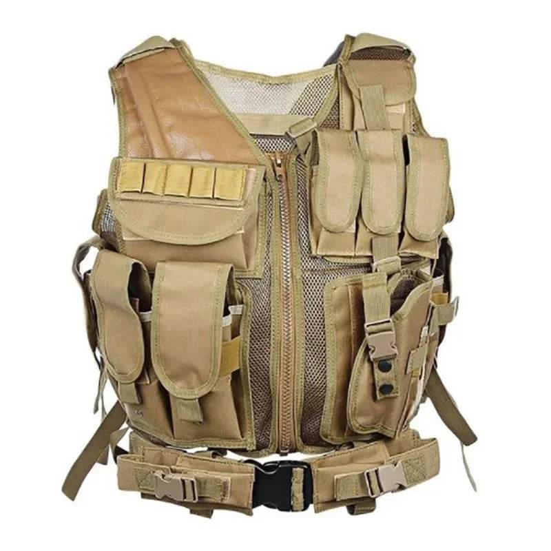 Tan Utility Vest with Multiple Pockets for Tactical Gear Storage