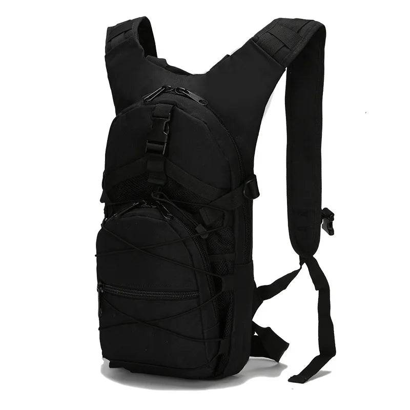 Molle tactical backpack in black for hydration and outdoor activities
