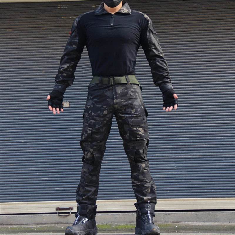 Black outdoor camouflage suit for tactical outdoor activities