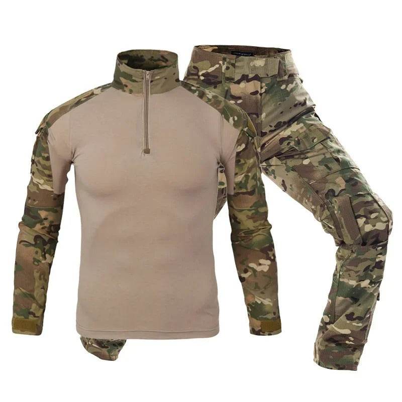 Outdoor camouflage suit in tan and green for hunting and tactical use