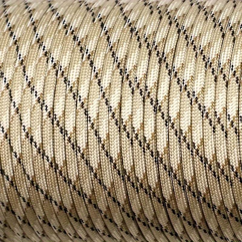 Durable outdoor tent cord in tan color, ideal for securing tents and camping gear.