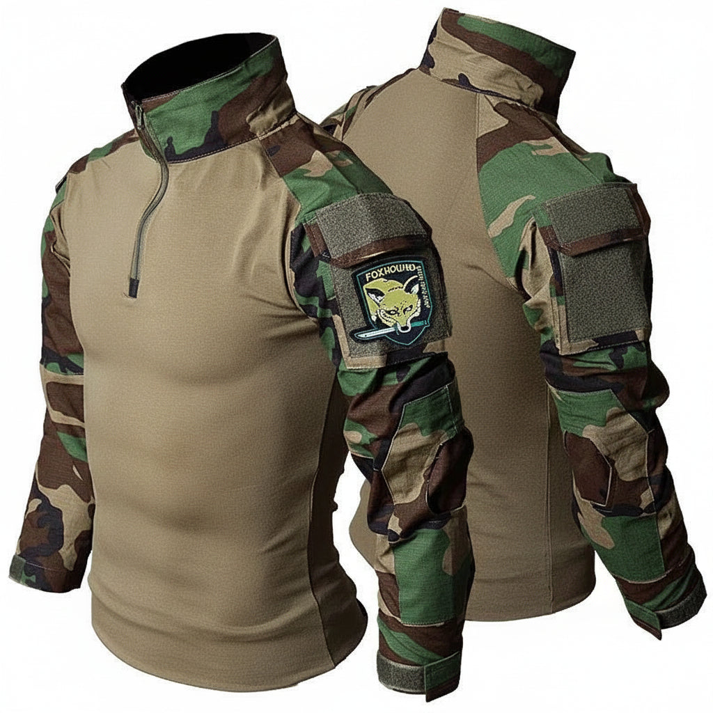 Tactical set t-shirt and pants featuring a camouflage design and durable construction for outdoor activities