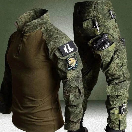 2 Pcs Tactical Set - Long Sleeve T-shirts And Multi-pocket Pants - Military-Outdoors.com