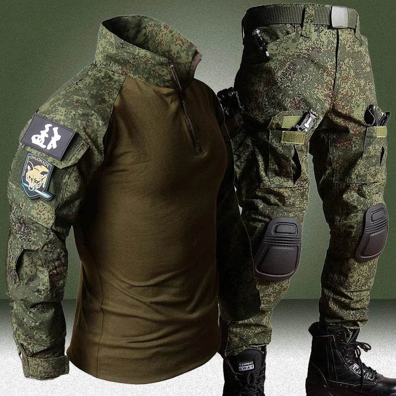 2 Pcs Tactical Set - Long Sleeve T-shirts And Multi-pocket Pants - Military-Outdoors.com