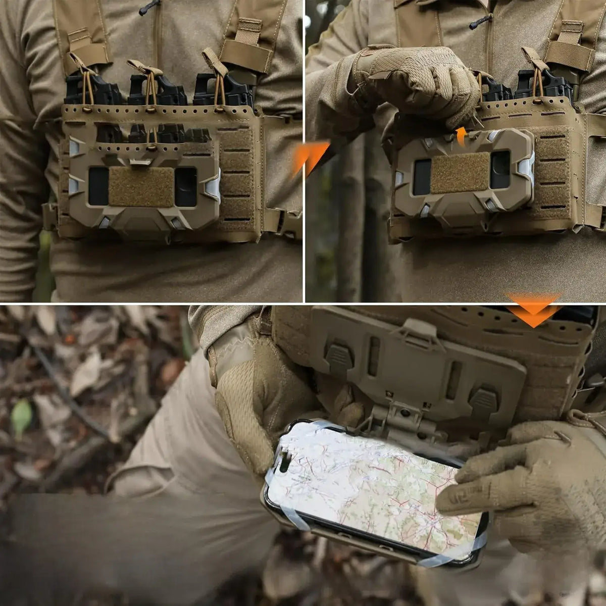 Military-Outdoors Vest Phone Holder in Tan for Tactical Use