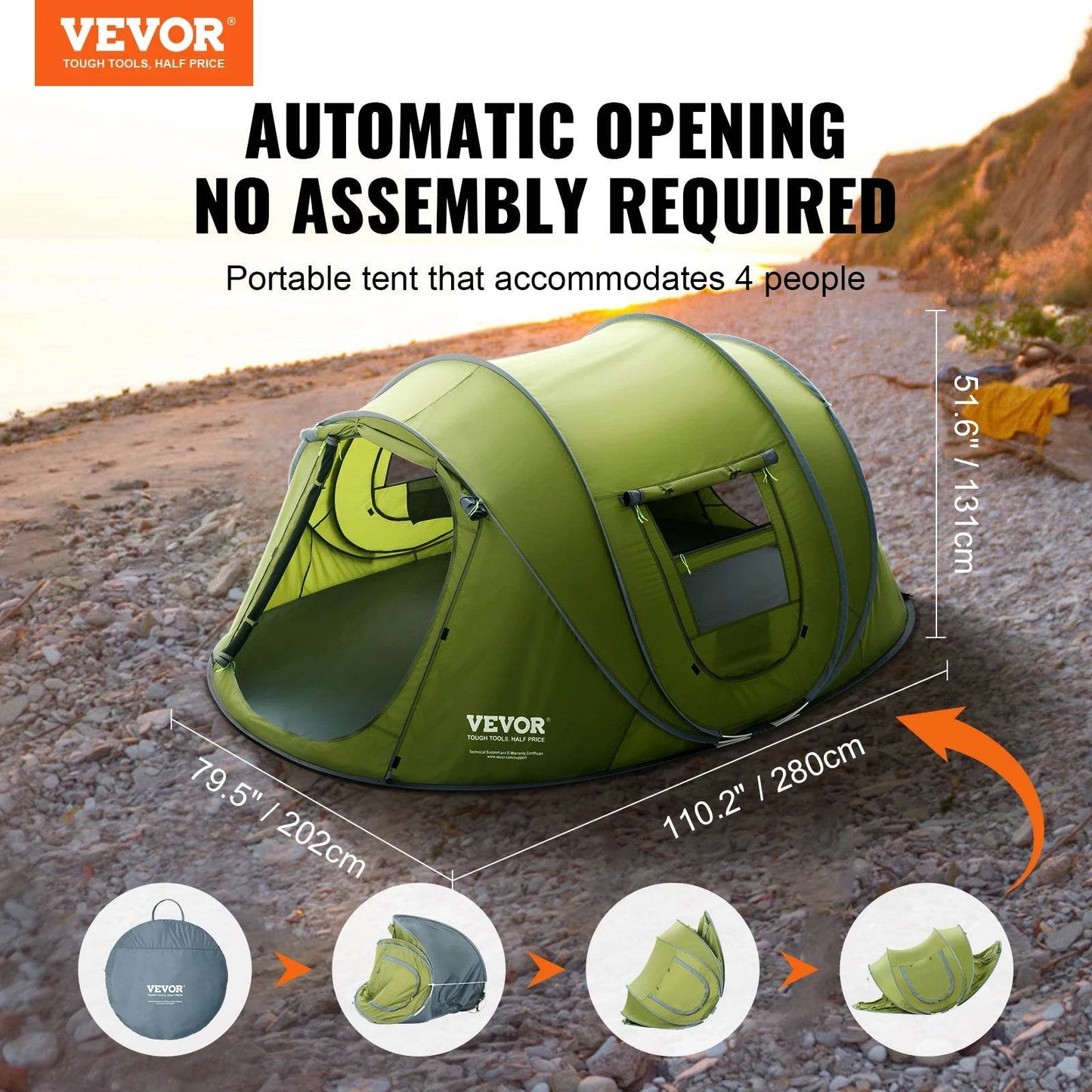VEVOR Pop-Up Waterproof Backpacking Tent Fit 4 Person - Military-Outdoors.com