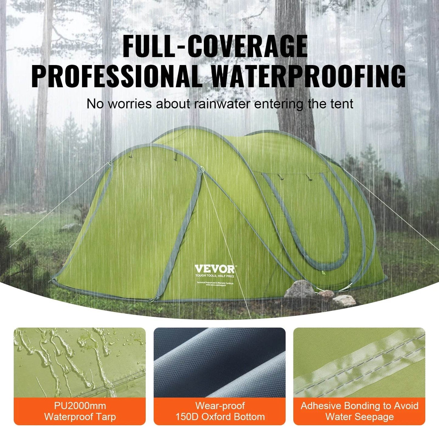 VEVOR Pop-Up Waterproof Backpacking Tent Fit 4 Person - Military-Outdoors.com