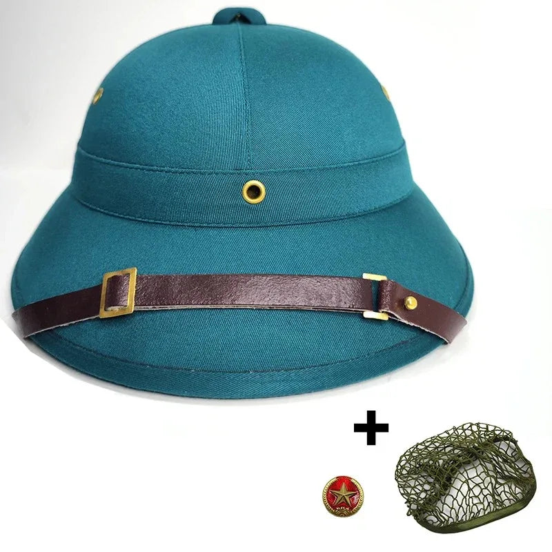 Vietnam surplus military helmet in teal with adjustable leather strap
