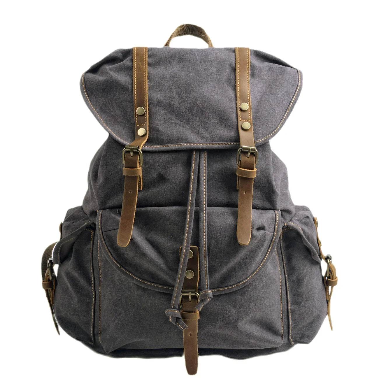 Vintage canvas backpack in gray with adjustable straps for daily adventures