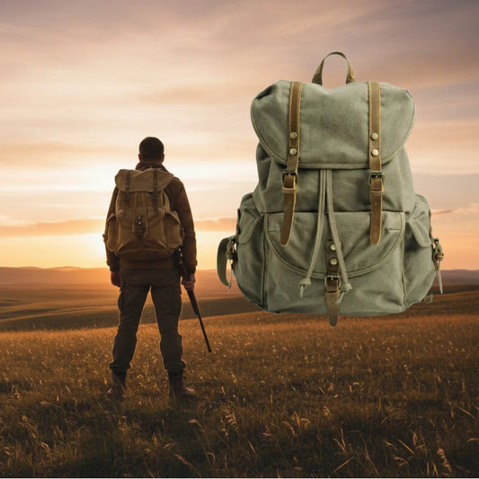 Vintage canvas backpack in green for outdoor adventures
