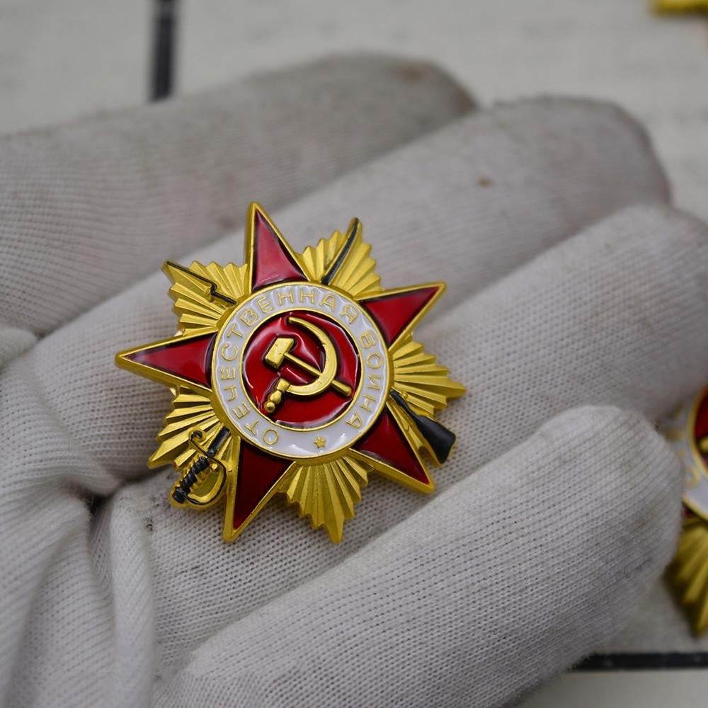 Vintage USSR war medal with red ribbon and golden star design, ideal for collectors