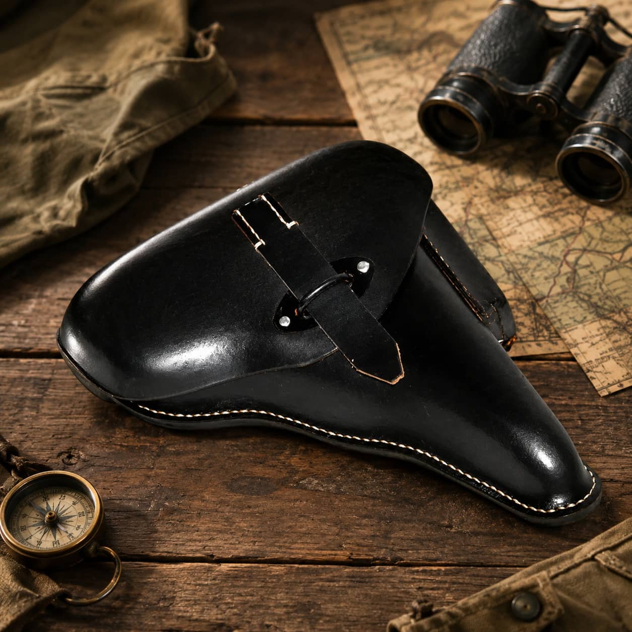 Walther P38 holster replica in black leather for vintage firearm enthusiasts