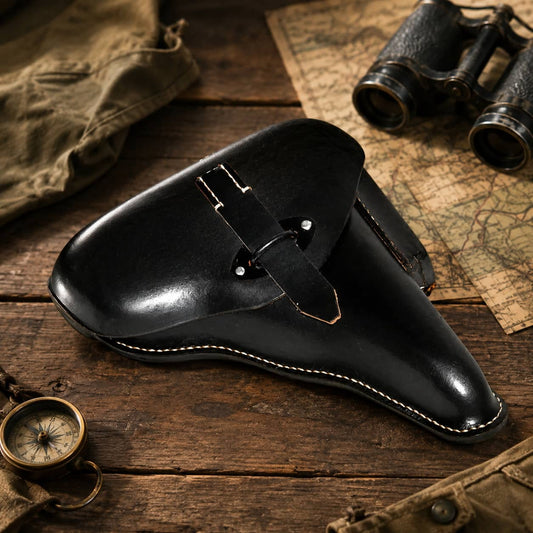 Walther P38 holster replica in black leather for vintage firearm enthusiasts