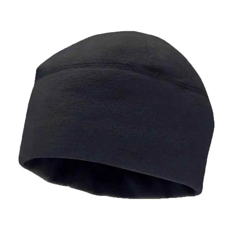 Black warm fleece cap for outdoors designed for comfort and warmth in cold weather