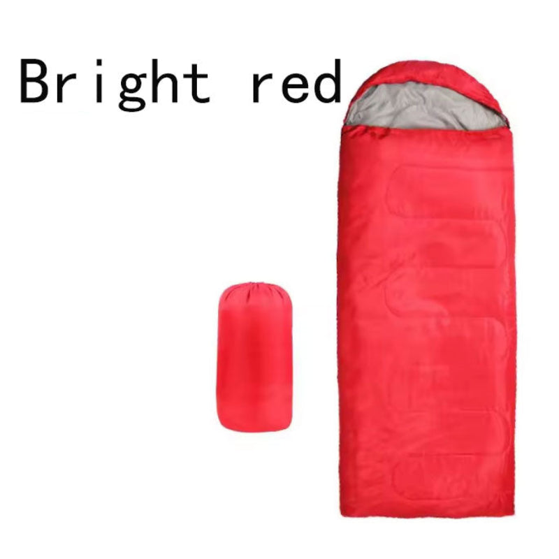 Bright red warm sleeping bag compact for outdoor camping