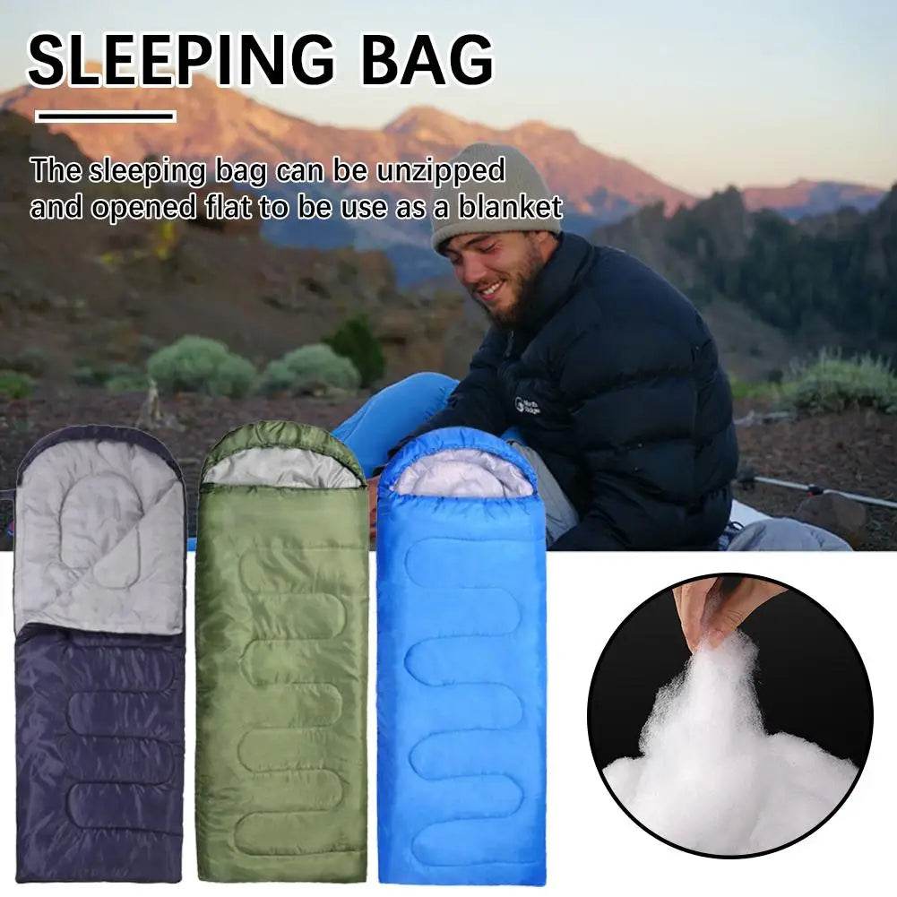 Three warm sleeping bags in blue, green, and purple with unzip feature for versatile use as blankets