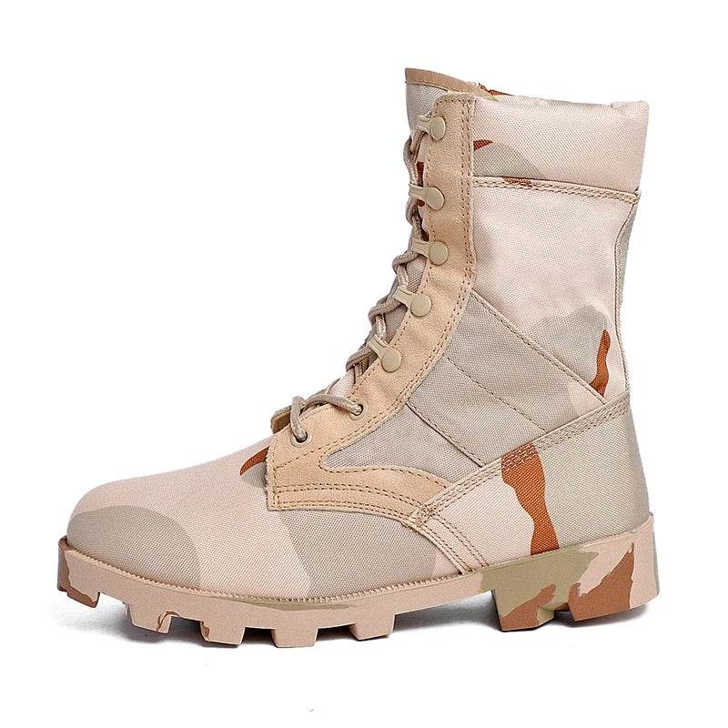Military-Outdoors Camo Tactical Boots for rugged terrain, water-resistant outdoor boots